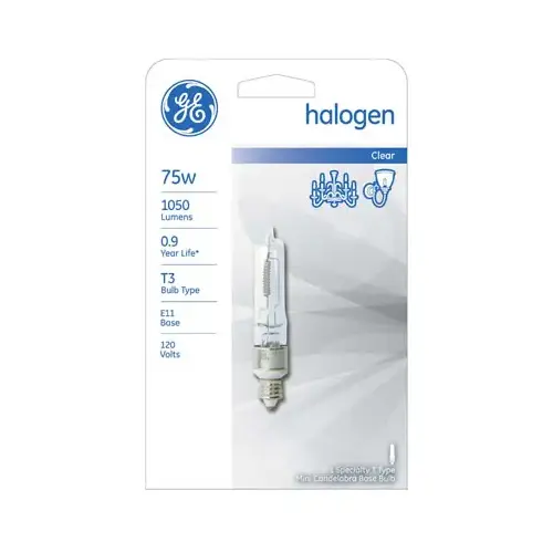 GE 12715 Halogen Bulb Quartzline 75 W T3 Specialty 1,050 lm Warm White Clear