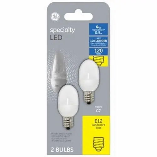 GE 3006186 LED Bulb C7 E12 (Candelabra) Soft White 4 Watt Equivalence Frosted Pair
