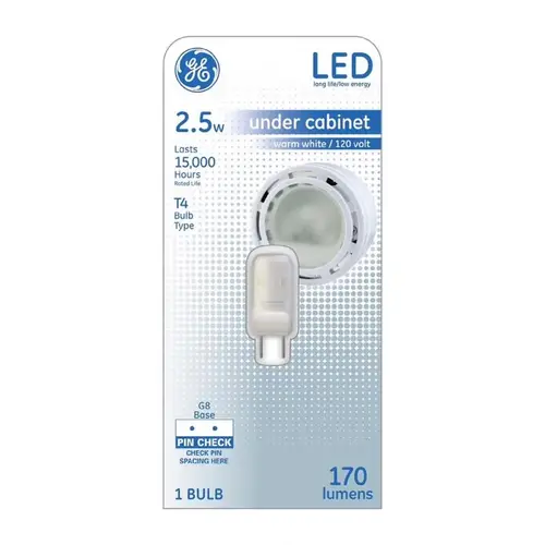 GE 3006251 LED Light Bulb T4 G8 Warm White 25 Watt Equivalence Glass