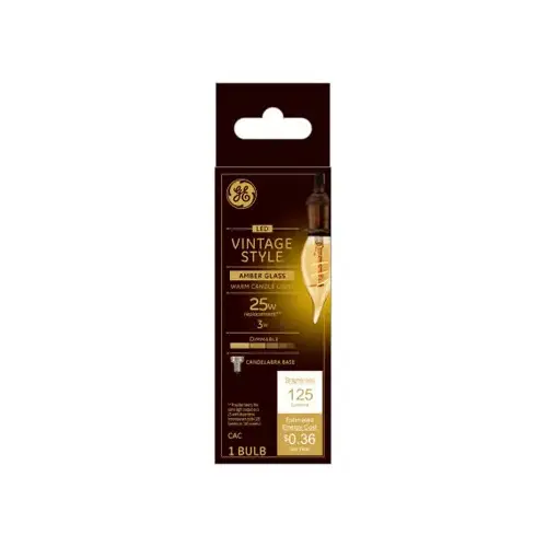GE 36488-XCP4 Filament LED Bulb CAC E12 (Candelabra) Amber Warm White 25 W Transparent Amber - pack of 4