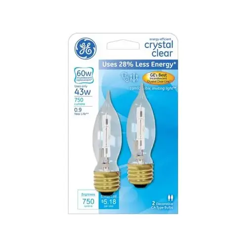 GE 60276-XCP4 Halogen Bulb 43 W A19 Decorative 750 lm White Clea - 2 per pack x4 packs