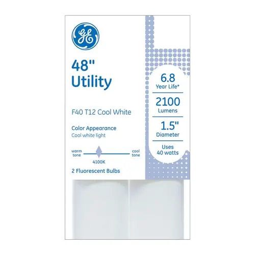 GE 66651 Fluorescent Bulb 40 W T12 1.5" D X 48" L Cool White Linear 4100 K Clear Pair