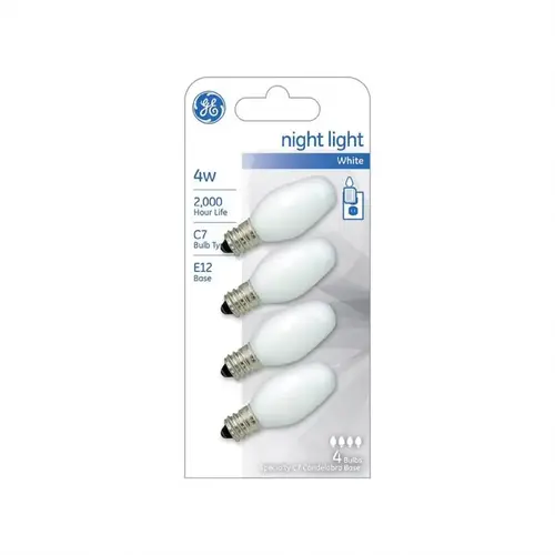 GE 73258 Night Light Bulb C7 E12 (Candelabra) White 0 Watt Equivalence Gloss White