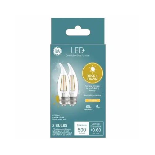 GE 93121493 LED Dusk to Dawn Bulb LED  CAM E26 (Medium) Soft White 60 W Clear Pair