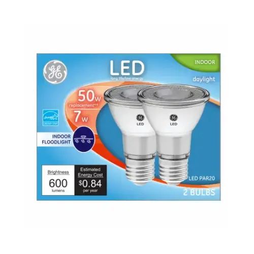 GE 93124156 Floodlight LED PAR20 E26 (Medium) Daylight 50 Watt Equivalence Clear Pair
