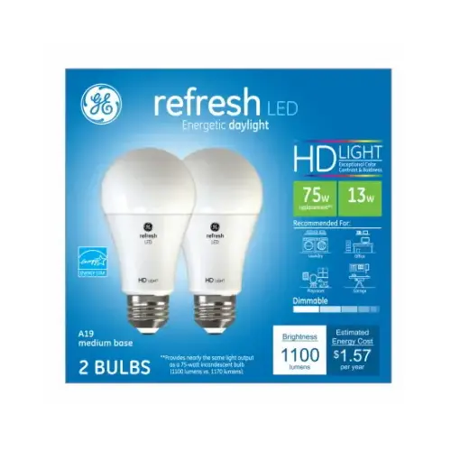 GE 93127636 LED Bulb Refresh A21 E26 (Medium) Daylight 75 W Frosted Pair