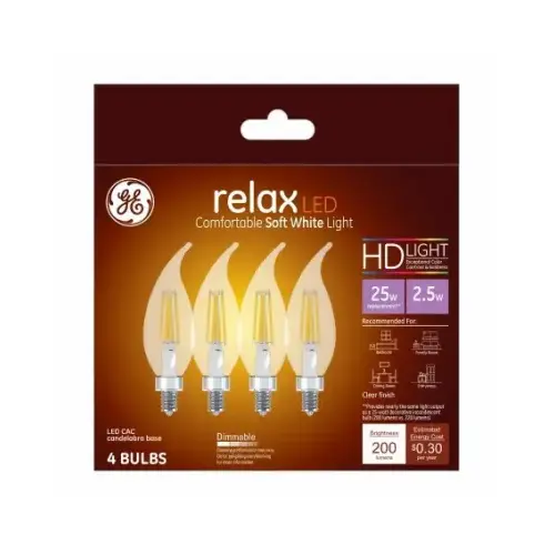 GE Lighting 45555 LED Light Bulbs, Soft White, Candelabra Base, 2.5-Watts - pack of 4