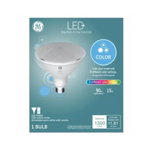 GE Lighting 93128353 LED  Light Bulb, Color-Changing & Dimmable Remote, PAR38, 1300 Lumens, 9-Watts