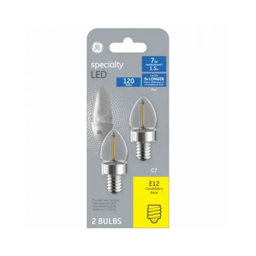 GE Lighting 93129008 LED Night Light Bulbs, Candelabra Base, Clear, 1-Watt, 2-Pk.