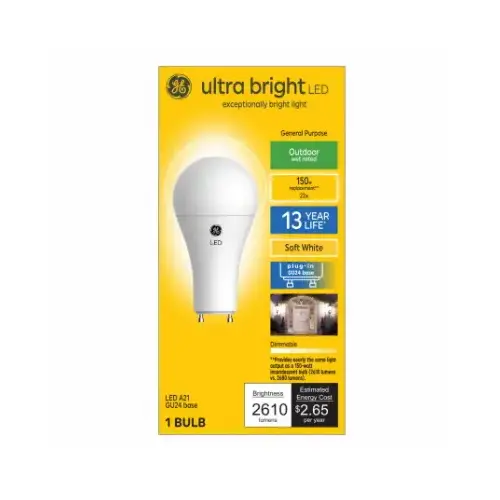 GE Lighting 93129364 LED Bulb, A21 Lamp, 150 W Equivalent, GU24 Lamp Base, Dimmable, Soft White Light, 2700 K Color Temp