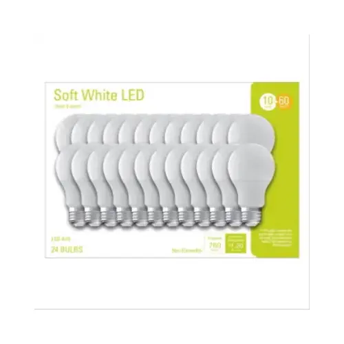 GE Lighting 93130360 LED Warm White Light Bulbs, A19 Shape, Medium Base, 760 Lumens, 10 Watts - pack of 24