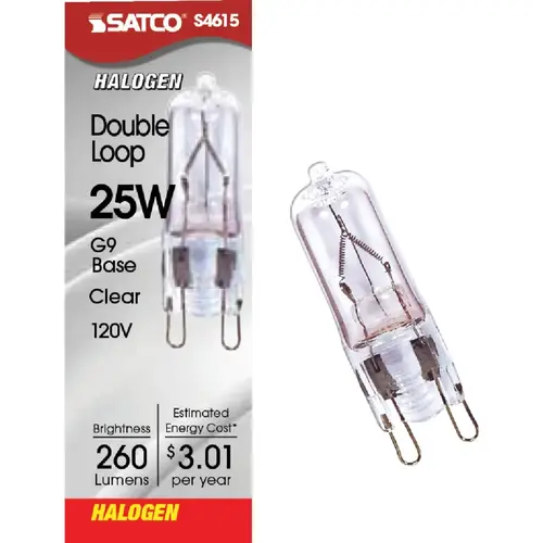 Satco S4615 25W 120V Clear Double Loop Base T4 Halogen Special Purpose Light Bulb