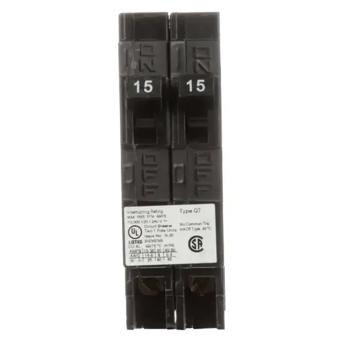 Siemens Q1515NC 15 Amp Single Pole Type QT Tandem NCL-Circuit Breaker Black