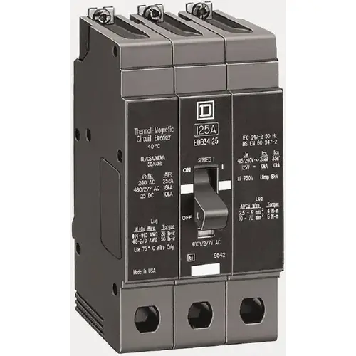 Square D EDB34030 30 Amp, 480Y/277 Volt, 3 Pole, Bolt On Miniature Circuit Breaker