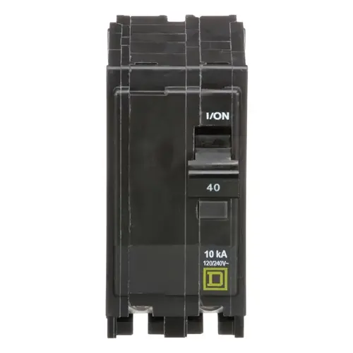 Square D QO240CP QO Circuit Breaker, Mini, 40 A, 2 -Pole, 120/240 VAC, 48 VDC, Flush Mounting, Black