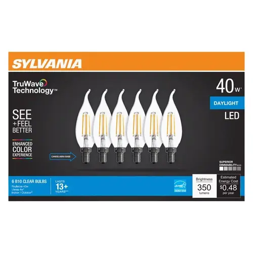 Sylvania 41320 LED Bulb Truwave B10 E12 (Candelabra) Daylight 40 Watt Equivalence Clear