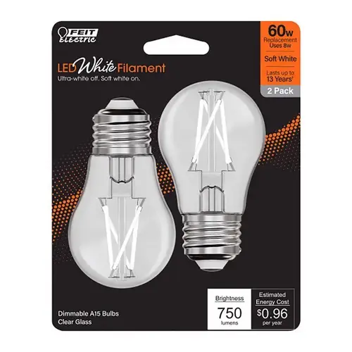 Feit BPA1560927WFIL2 Filament LED Bulb White Filament E26 A15 White 60 Watt Equivalence Clear
