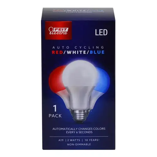 Feit Electric A19/RBW/LED/36 Auto Cycling LED Bulb A19 E26 (Medium) Blue/Red/White White