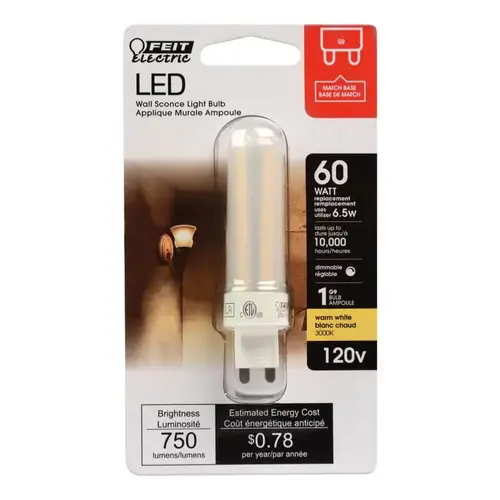 Feit Electric BP60G9/830/LED LED Bulb LED Specialty T4 G9 Warm White 60 Watt Equivalence Frosted