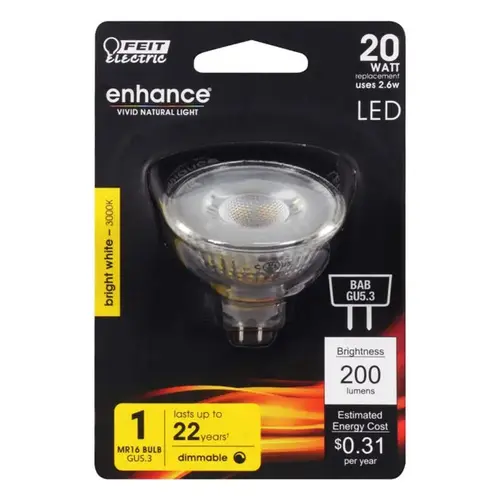 Feit Electric BPBAB/930CA LED Bulb Enhance MR16 GU5.3 Bright White 20 W Frosted