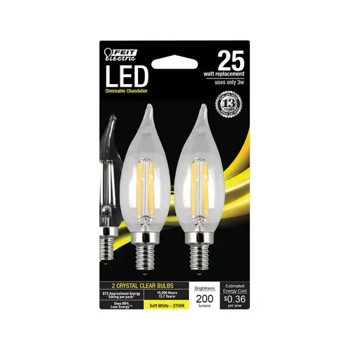 Feit Electric BPCFC25927CAFL2 LED Bulb CA10 E12 (Candelabra) Soft White 25 W Clear Pair