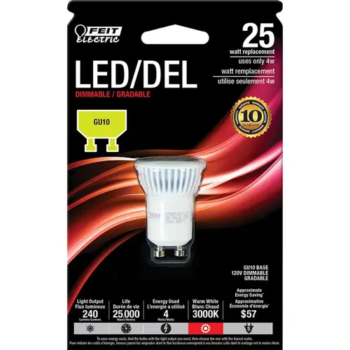 Feit Electric BPMR11GU10LEDCN-XCP4 LED Bulb MR11 GU10 Soft White 25 W Clear - pack of 4