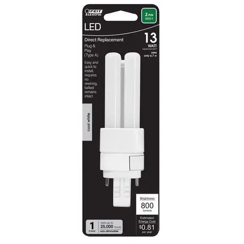 Feit Electric BPPLD13841LED LED Light Bulb PL G24Q-1 4 Pin Cool White 13 Watt Equivalence White
