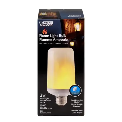 Feit Electric C/FLAME/LED LED Bulb, Specialty, T60 Lamp, E26 Lamp Base, White, Warm White Light, 1500 K Color Temp Clear