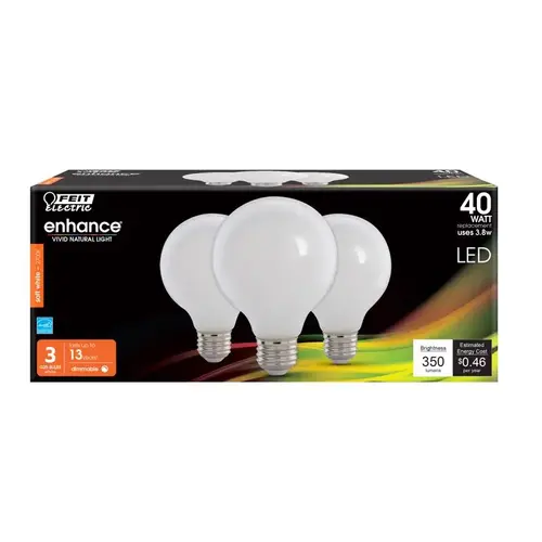 Feit Electric G2540W927CA/FIL/3/RP G2540W/927CA/FIL/3 LED Bulb, Globe, G25 Lamp, 40 W Equivalent, E26 Lamp Base, Dimmable, Frosted - pack of 3