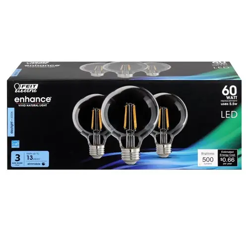 Feit Electric G2560950CAFL3RP Filament LED Bulb Enhance G25 E26 (Medium) Daylight 60 W Clear