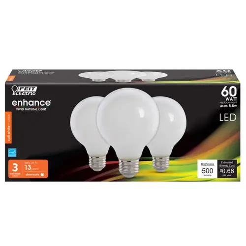 Feit Electric G2560W927CAFL3R Filament LED Bulb Enhance G25 E26 (Medium) Soft White 60 W Frosted