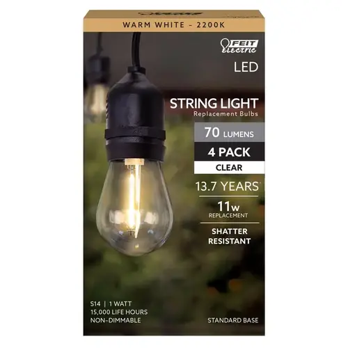 Feit Electric S14/822/FILED/4-XCP6 LED Replacement Bulb, Decorative, S14 Lamp, 11 W Equivalent, E26 Lamp Base - pack of 24