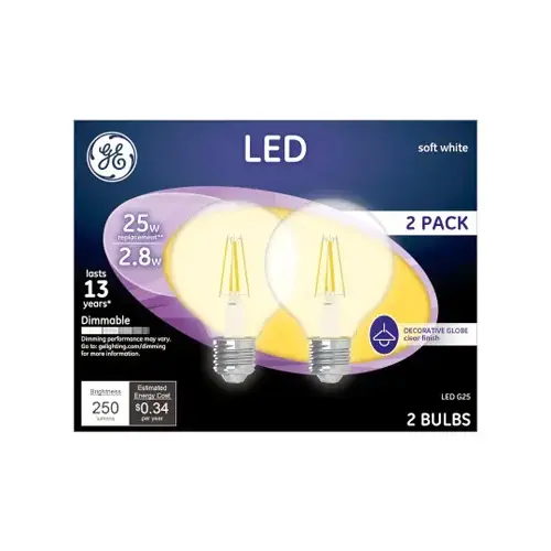 GE 23049 LED Bulb G25 E26 (Medium) Soft White 25 W Clear Pair