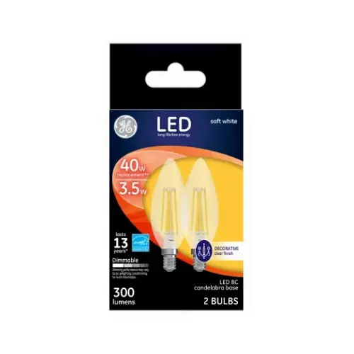 GE 23155 LED Bulb BC E12 (Candelabra) Soft White 40 Watt Equivalence Clear Pair