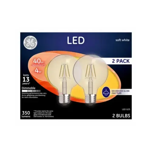 GE 23192 LED Bulb G25 E26 (Medium) Soft White 40 W Clear Pair