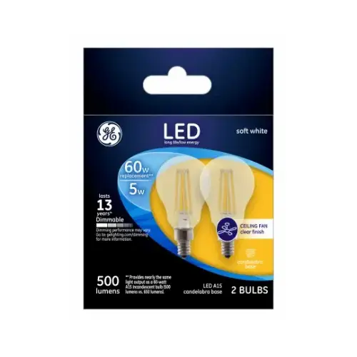 GE 24309 LED Light Bulb A15 E12 (Candelabra) Soft White 60 Watt Equivalence Clear Pair