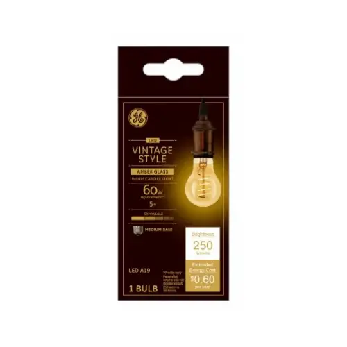 GE 36505 Filament LED Bulb A19 E26 (Medium) Amber Warm White 60 W Transparent Amber