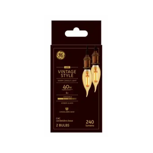 GE 42149 Filament LED Bulb CAC E12 (Candelabra) Amber Warm White 40 W Transparent Amber Pair