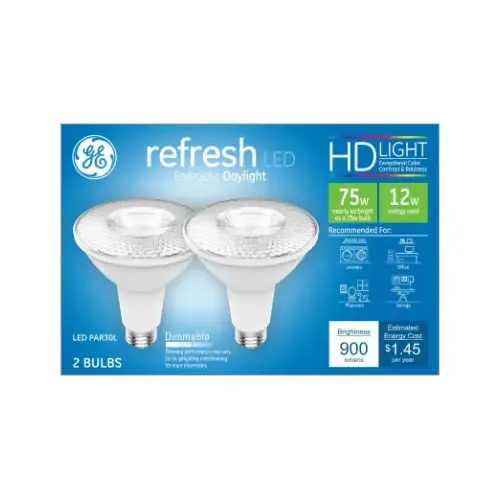 GE 43098 LED Light Bulb Refresh HD PAR 30L E26 (Medium) Daylight 75 Watt Equivalence Frosted Pair