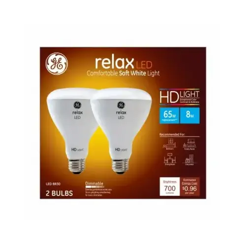 GE 45177 LED Floodlight Bulb Relax BR30 E26 (Medium) Soft White 65 W Frosted Pair
