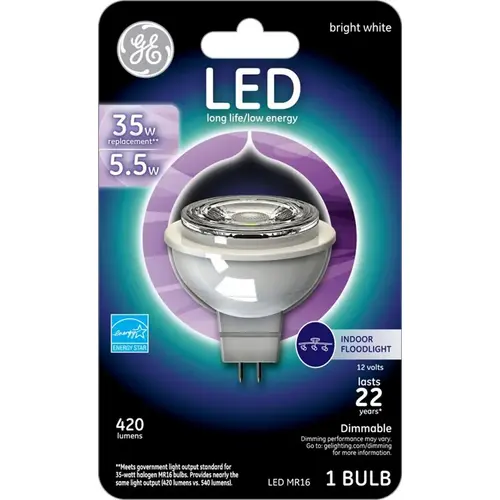 GE 45638 Floodlight MR16 GU5.3 Bright White 35 Watt Equivalence Frosted