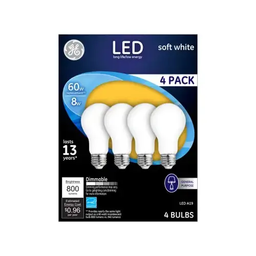 GE 93098313 LED Bulb A19 E26 (Medium) Soft White 60 Watt Equivalence Frosted