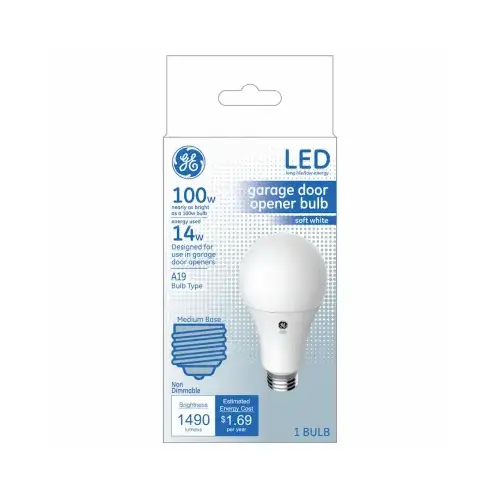 GE 93116005 LED Garage Door Bulb A19 E26 (Medium) Soft White 100 Watt Equivalence Frosted