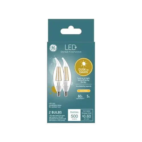 GE 93121492 LED Dusk to Dawn Bulb LED  CAC E12 (Candelabra) Soft White 60 W Clear Pair