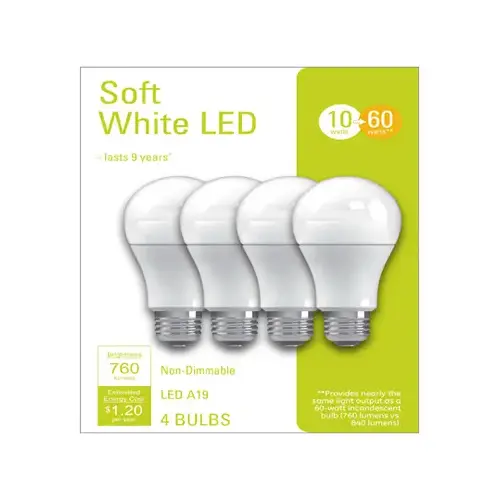 GE Lighting 32586 LED Light Bulbs, A19, Soft White, 760 Lumens, 10-Watts - pack of 4