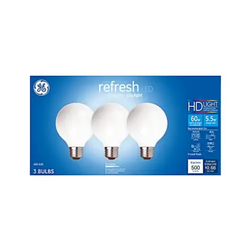 GE Lighting 43317 LED Globe Light Bulbs, DayGlobe Light, 500 Lumens, 5.5-Watts - pack of 3