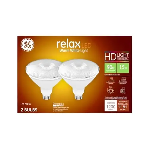 GE Lighting 45249 LED Light Bulbs, Soft White, Par 38, 15 Watts Pair