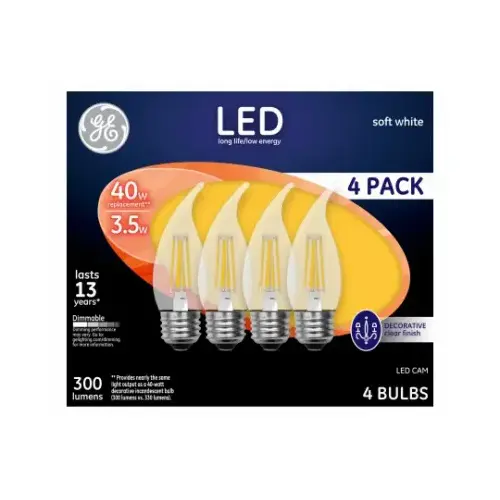 GE Lighting 92677 Decorative LED Light Bulbs, Soft White, Clear, 300 Lumens, 3.5-Watts - pack of 4