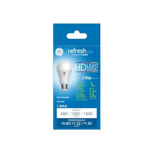 GE Lighting 93127691 Refresh HD 3-Way LED Light Bulb, Daylight, 5/11/16-Watts
