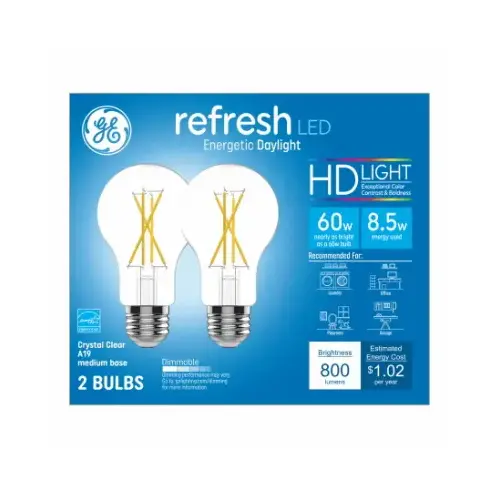GE Lighting 93129022 LED Bulb, neral-Purpose, A19 Lamp, 60 W Equivalent, E24/E26 Medium Lamp Base, Dimmable, DayLight Pair